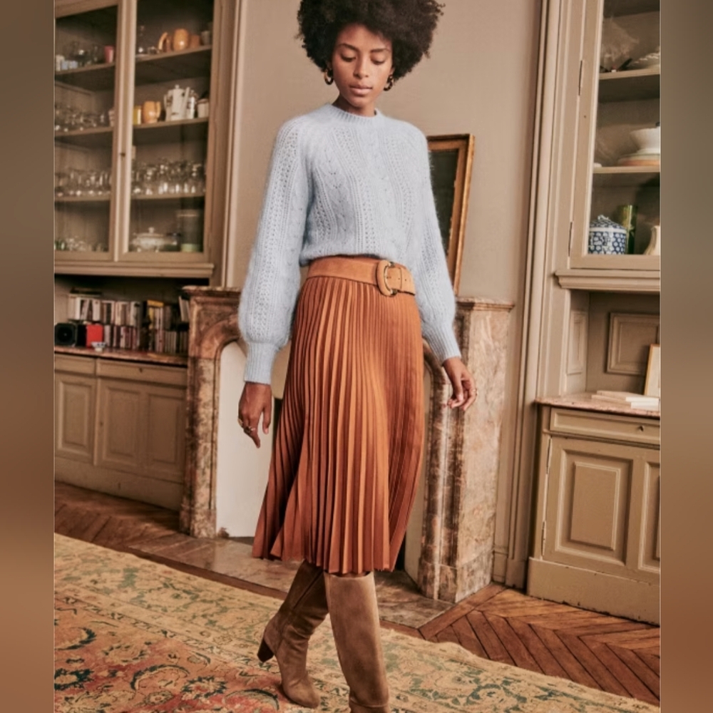 SEZANE NWT new With Tags Dino Pleated Brown Skirt Hazelnut Size 36